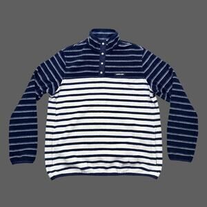 Lands' End Heritage Snap Fleece Navy Stripe Womens M